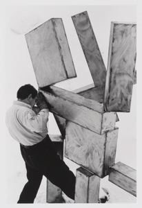 David Smith with Cubis, North Field, T.I.W., Bolton Landing, NY, December 1962