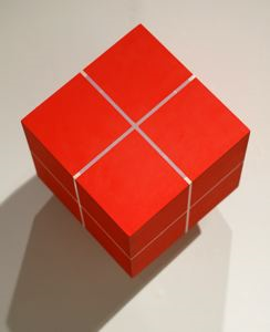 Cube Suspended from a Point (Orange)