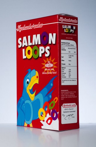 Sonny Assu, Salmon Loops, from the Breakfast Series, 2006. Digital print, Fome-cor, 12 × 7 × 3 in. Seattle Art Museum, Gift of Rebecca and Alexander Stewart © Sonny Assu, photograph by Chris Meier