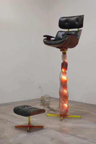 Olga Koumoundouros, Triumph Over Survival, 2010. Himalayan salt lamps, Plycraft Lounge Chair with Ottoman. Courtesy Susanne Vielmetter Los Angeles Projects. © Olga Koumoundouros