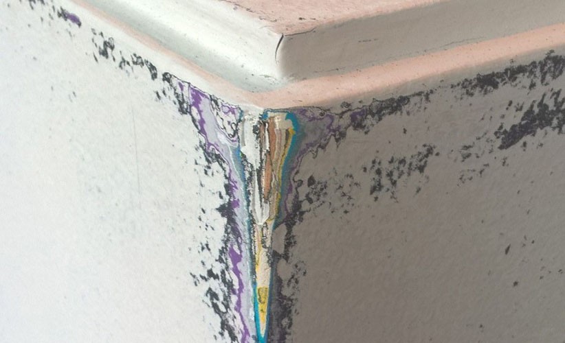 Sanded pedestal, revealing layers of paint from past exhibitions